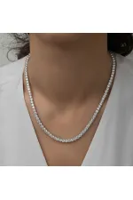 Gümüş 4 mm Beyaz Taşlı Su Yolu Kadın Kolye Gümüş 4 mm Beyaz Taşlı Su Yolu Kadın Kolye