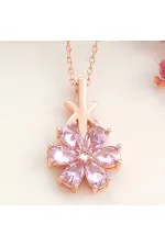 Gümüş Rose Pembe Sevgi Çiçeği Kadın Kolye