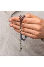 Gümüş Kazaz Püsküllü Şeffaf Mavi Sıkma Kehribar Tesbih