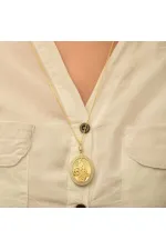 Gümüş Gold Tuğralı Oval Bayan Kolye