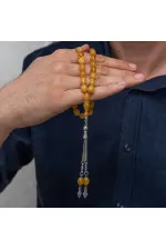 Metal Püsküllü Kehribar Sarısı Sıkma Kehribar Tesbih Metal Püsküllü Kehribar Sarısı Sıkma Kehribar Tesbih