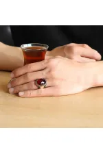 Gümüş Kırmızı Zirkon Taşlı Erkek Yüzük