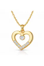 Gümüş Gold Minik Kalpli Tektaş Kadın Kolye Gümüş Gold Minik Kalpli Tektaş Kadın Kolye