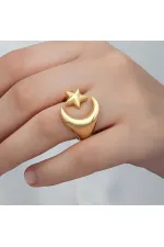 Gümüş Gold Ay Yıldız Kadın Yüzük Gümüş Gold Ay Yıldız Kadın Yüzük