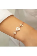 ​Gümüş Rose Üçlü Papatya Bileklik