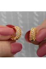 Gümüş Gold Petek Desenli Halka Kadın Küpe Gümüş Gold Petek Desenli Halka Kadın Küpe