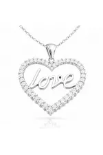 Gümüş Taşlı Love Bayan Kolye