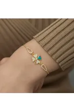 Gümüş Gold Nazarlı Yonca Bileklik Gümüş Gold Nazarlı Yonca Bileklik