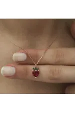 ​Gümüş Rose Çilek Figür Meyve Kolye
