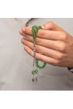 Gümüş Püsküllü Yeşil Yuvarlak Sıkma Kehribar Tesbih Gümüş Püsküllü Yeşil Yuvarlak Sıkma Kehribar Tesbih