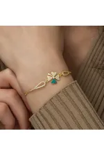 Gümüş Gold Nazarlı Yonca Bileklik Gümüş Gold Nazarlı Yonca Bileklik