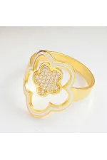 Gümüş Gold Çiçek Desenli Kadın Yüzük Gümüş Gold Çiçek Desenli Kadın Yüzük