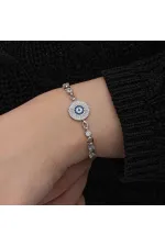 Gümüş Baget Taşlı Nazar Kadın Bileklik Gümüş Baget Taşlı Nazar Kadın Bileklik