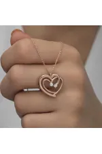 Gümüş Rose Birleşmiş Kalpler Kadın Kolye Gümüş Rose Birleşmiş Kalpler Kadın Kolye