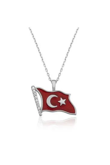 Gümüş Türk Bayrağı Bayan Kolye Gümüş Türk Bayrağı Bayan Kolye