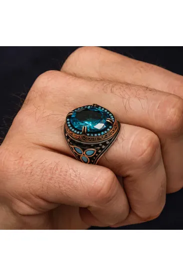Gümüş Aquamarine Taşlı Erkek Yüzük Gümüş Aquamarine Taşlı Erkek Yüzük