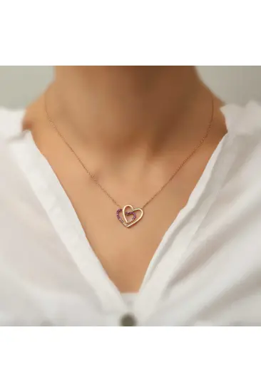 Gümüş Rose İki Kalp Bayan Kolye Gümüş Rose İki Kalp Bayan Kolye