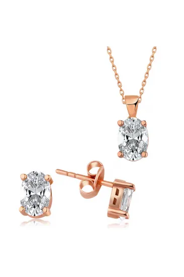 Gümüş Rose Oval Taş İkili Set Gümüş Rose Oval Taş İkili Set