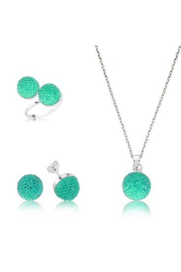 Gümüş Yeşil Kristal Taşlı Bayan Set Gümüş Yeşil Kristal Taşlı Bayan Set