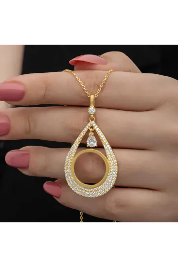 Gümüş Gold Kaplama Damla Çeyrek Takılabilen Kadın Kolye Gümüş Gold Kaplama Damla Çeyrek Takılabilen Kadın Kolye