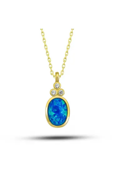 Gümüş Gold Mavi Opal Taşlı Ananas Kadın Kolye Gümüş Gold Mavi Opal Taşlı Ananas Kadın Kolye