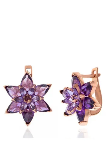 Gümüş Rose Mor Lotus Çiçeği Kadın Küpe Gümüş Rose Mor Lotus Çiçeği Kadın Küpe