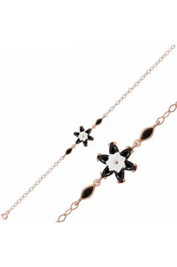 Gümüş Rose Siyah Lotus Çiçeği Bileklik Gümüş Rose Siyah Lotus Çiçeği Bileklik