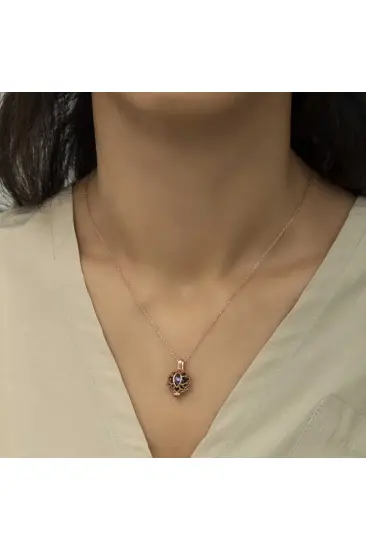 Gümüş Rose Kafesli Lotus Bayan Kolye Gümüş Rose Kafesli Lotus Bayan Kolye
