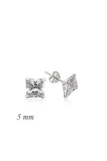 Gümüş Kare Tek Taş Zirkon Küpe - 5 mm Gümüş Kare Tek Taş Zirkon Küpe - 5 mm