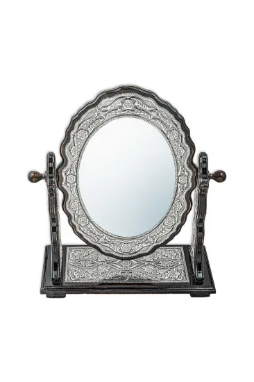 Gümüş Çiçek Desenli Oval Çift Taraflı Ayna Gümüş Çiçek Desenli Oval Çift Taraflı Ayna
