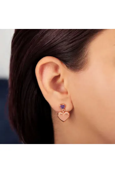 Gümüş Rose Kalp Çivili Kadın Küpe Gümüş Rose Kalp Çivili Kadın Küpe