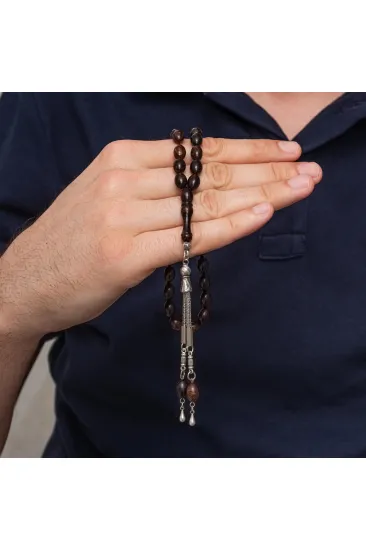 Metal Püsküllü Koyu Kahve Arpa Kesim Tesbih Metal Püsküllü Koyu Kahve Arpa Kesim Tesbih
