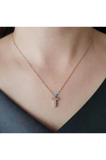 Gümüş Rose 3 Boyutlu Nazarlı Harf Bayan Kolye Gümüş Rose 3 Boyutlu Nazarlı Harf Bayan Kolye