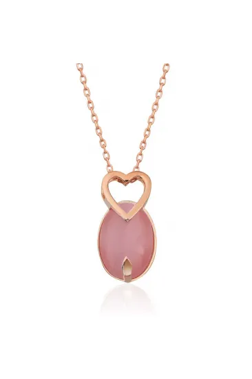 Gümüş Pembe Kedi Gözü Taşlı Kalp Kolye Gümüş Pembe Kedi Gözü Taşlı Kalp Kolye