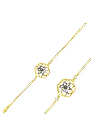 Gümüş Gold Sarı Yaşam Çiçeği Bayan Bileklik