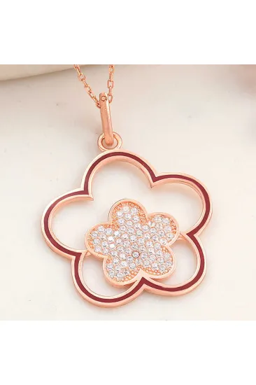 Gümüş Rose Çiçek Desenli Kadın Kolye Gümüş Rose Çiçek Desenli Kadın Kolye