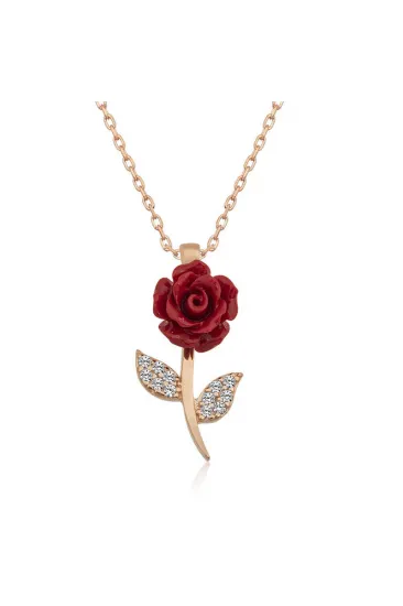 ​Gümüş Rose Kırmızı Gül Kolye