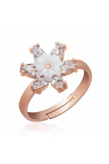 Gümüş Rose Beyaz Lotus Çiçeği Yüzük Gümüş Rose Beyaz Lotus Çiçeği Yüzük