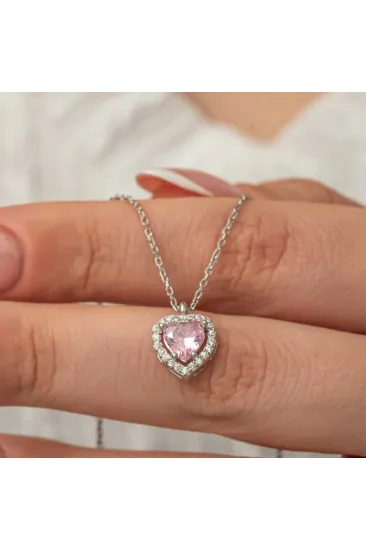 Gümüş Pembe Kalp Kadın Kolye Gümüş Pembe Kalp Kadın Kolye