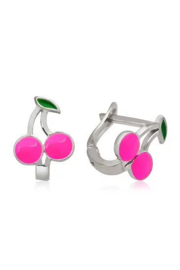 Gümüş Pembe Kiraz Çocuk Küpesi Gümüş Pembe Kiraz Çocuk Küpesi