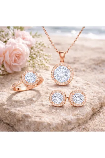 Gümüş Rose Yuvarlak Montür Tek Taş Set Gümüş Rose Yuvarlak Montür Tek Taş Set