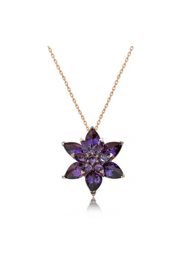 Gümüş Rose Mor Lotus Çiçeği Kolye Gümüş Rose Mor Lotus Çiçeği Kolye