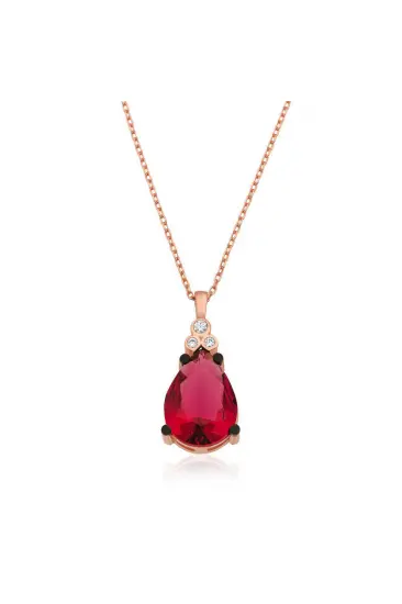 Gümüş Kırmızı Topaz Damla Kolye Gümüş Kırmızı Topaz Damla Kolye