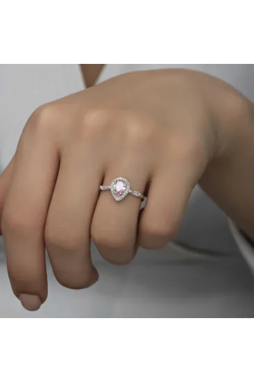 Gümüş Pembe Damla Taşlı Kadın Yüzük Gümüş Pembe Damla Taşlı Kadın Yüzük