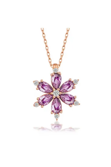 Gümüş Rose Mor Lotus Çiçeği Kadın Kolye