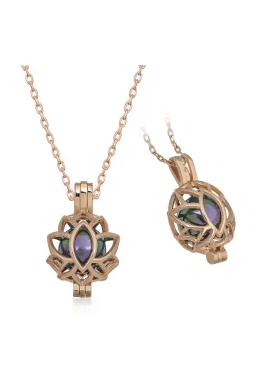 Gümüş Rose Kafesli Lotus Bayan Kolye Gümüş Rose Kafesli Lotus Bayan Kolye