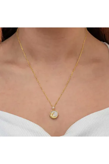 Gümüş Gold Sedef Taşlı Ay Yıldız Hilal Kadın Kolye Gümüş Gold Sedef Taşlı Ay Yıldız Hilal Kadın Kolye