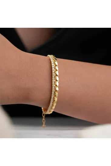Gümüş Gold Pullu Su Yolu Kadın Bileklik Gümüş Gold Pullu Su Yolu Kadın Bileklik