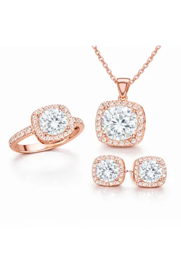 Gümüş Rose Kare Montür Kadın Set Gümüş Rose Kare Montür Kadın Set