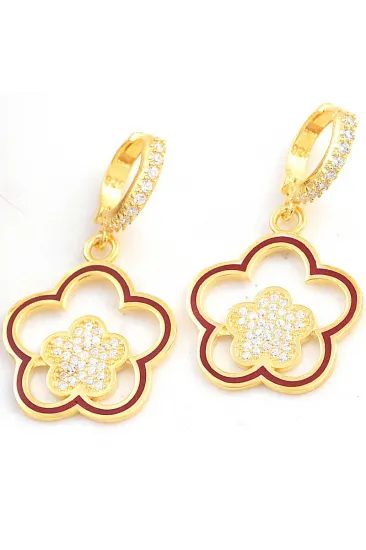 Gümüş Gold Sallantılı Çiçek Desenli Kadın Küpe Gümüş Gold Sallantılı Çiçek Desenli Kadın Küpe